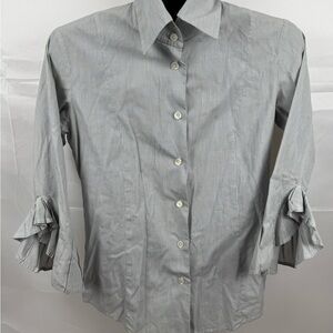 Vintage Bell Striped Ruffle Sleeve Blouse Women’s 4 Cotton Made USA Button Up